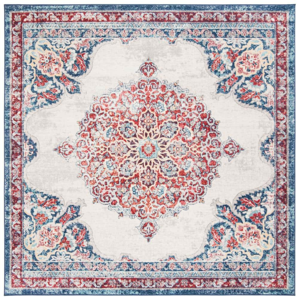 SAFAVIEH Brentwood Cahal Oriental Area Rug, Ivory/Red, 6'7" x 6'7" Square