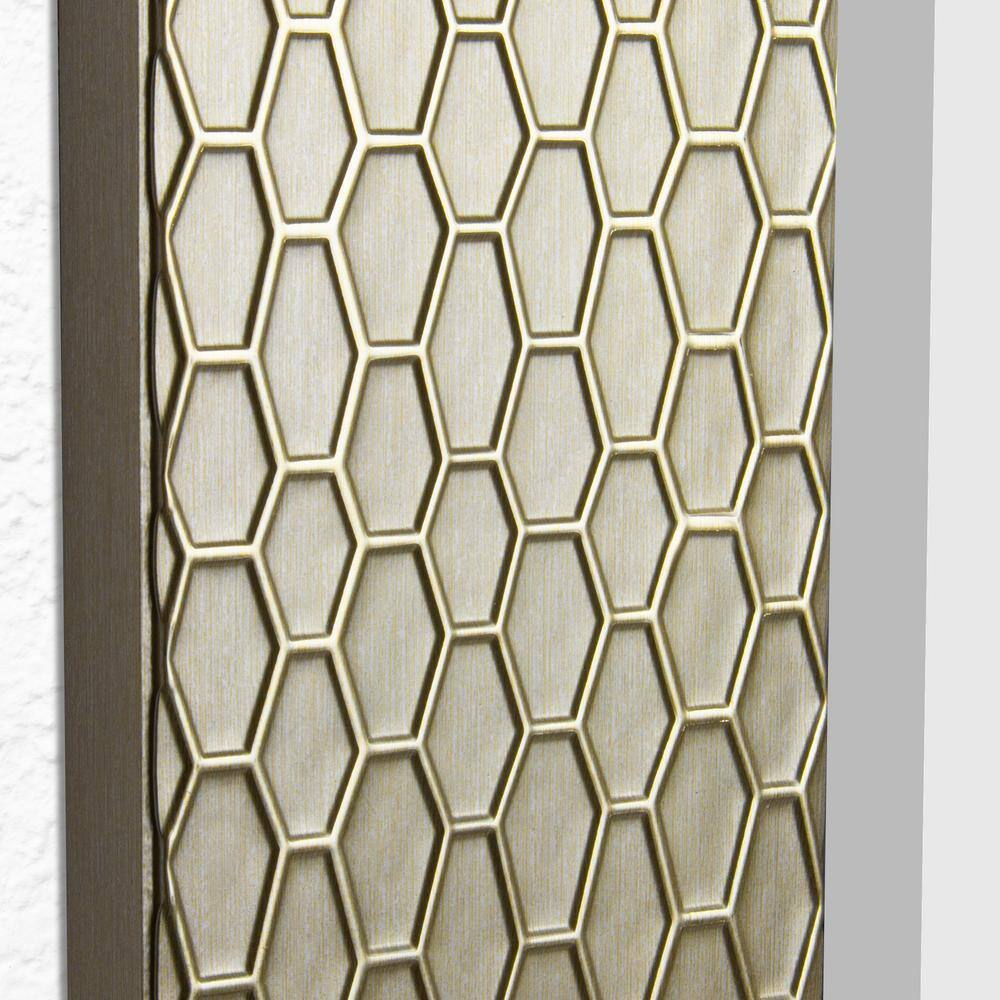 43.5 in. H x 31.5 in. W Modern Honeycomb Rectangle Champagne Silver Framed Beveled Glass Accent Wall Mirror