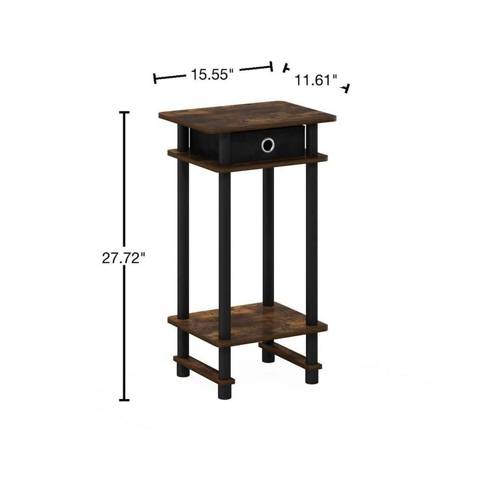 Furinno 17017 Turn-N-Tube Tall End Table with Bin, Amber Pine/Black/Black