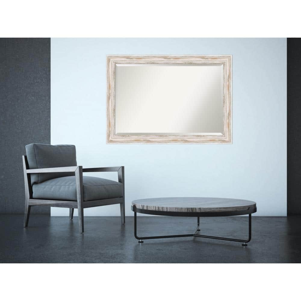 Amanti Art Alexandria White Wash Beveled Wood Wall Mirror 29.25 x 41.25 in.
