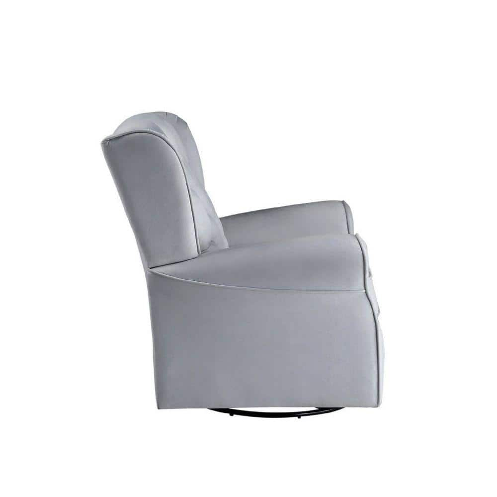 Gray Swivel Accent Chair with Wood Base, 35 Inch
