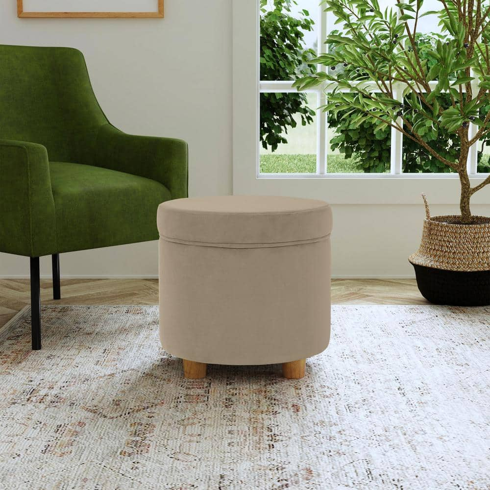 HomePop Round Storage Ottoman, Fawn Velvet