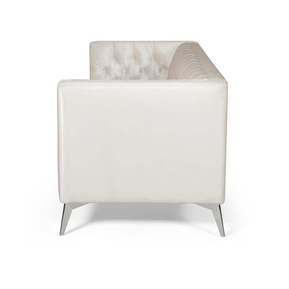 Noble House Camden Tufted Velvet Sofa, Beige, Silver