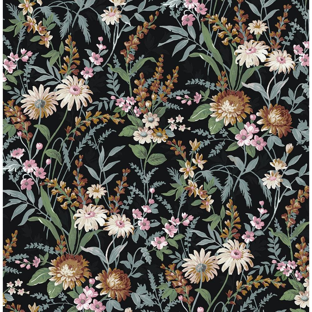NextWall  Vintage Floral Peel and Stick Wallpaper 20.5 in. W x 18 ft. L - Onyx