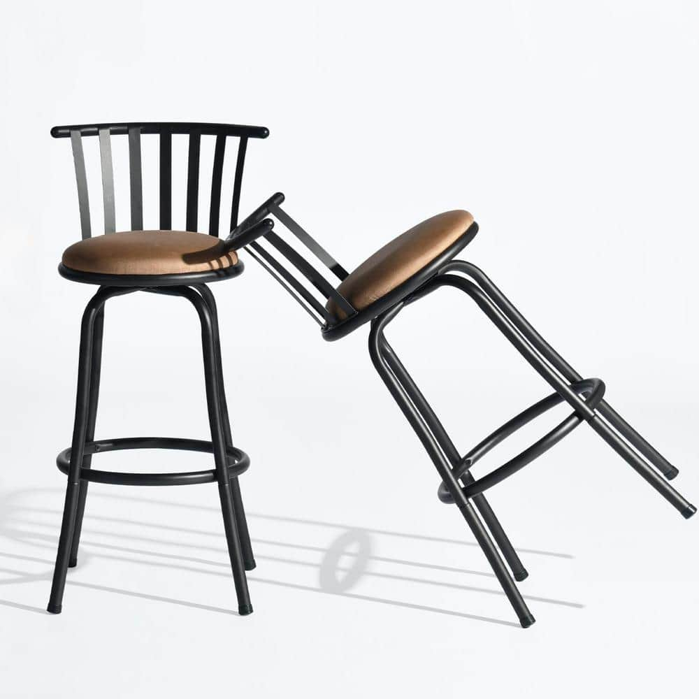 Camel Brown Metal Swivel Bar Stool with Microsuede Seat