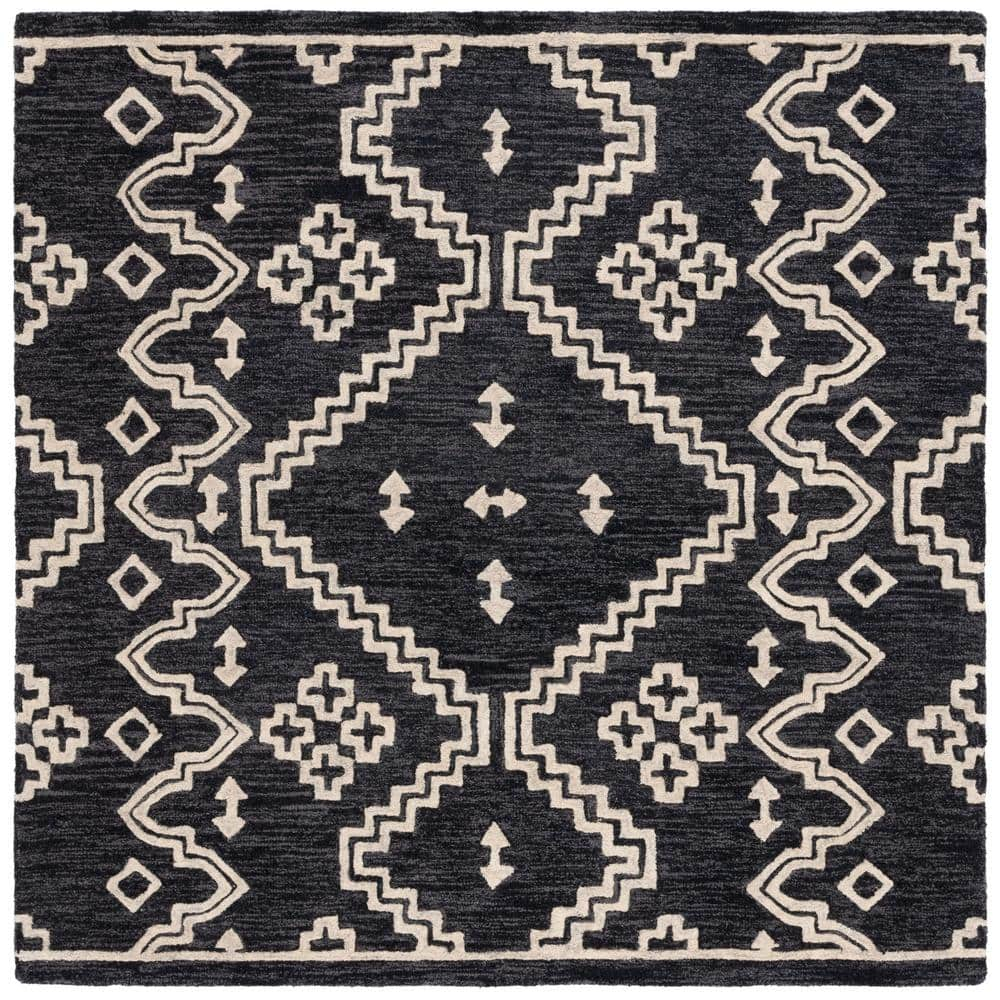 SAFAVIEH Abstract Adolf Geometric Area Rug, Black/Ivory, 6' x 6' Square