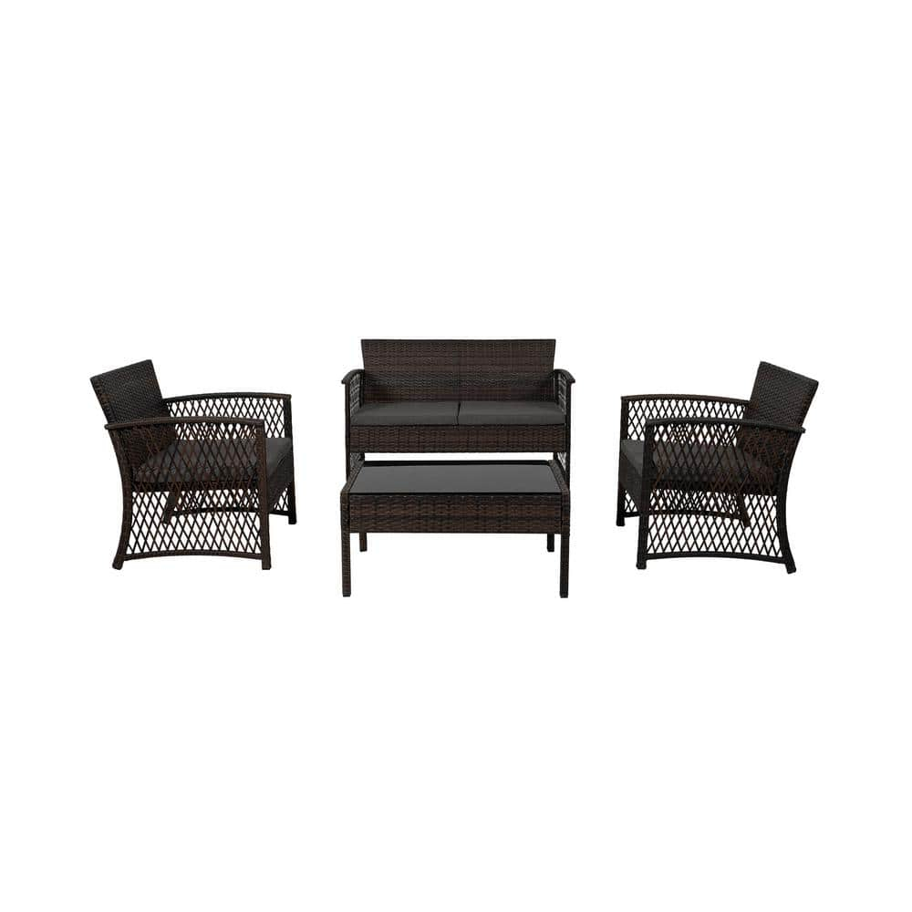 Morada 4-Piece Woven Rattan Wicker Sofa Set, Gray