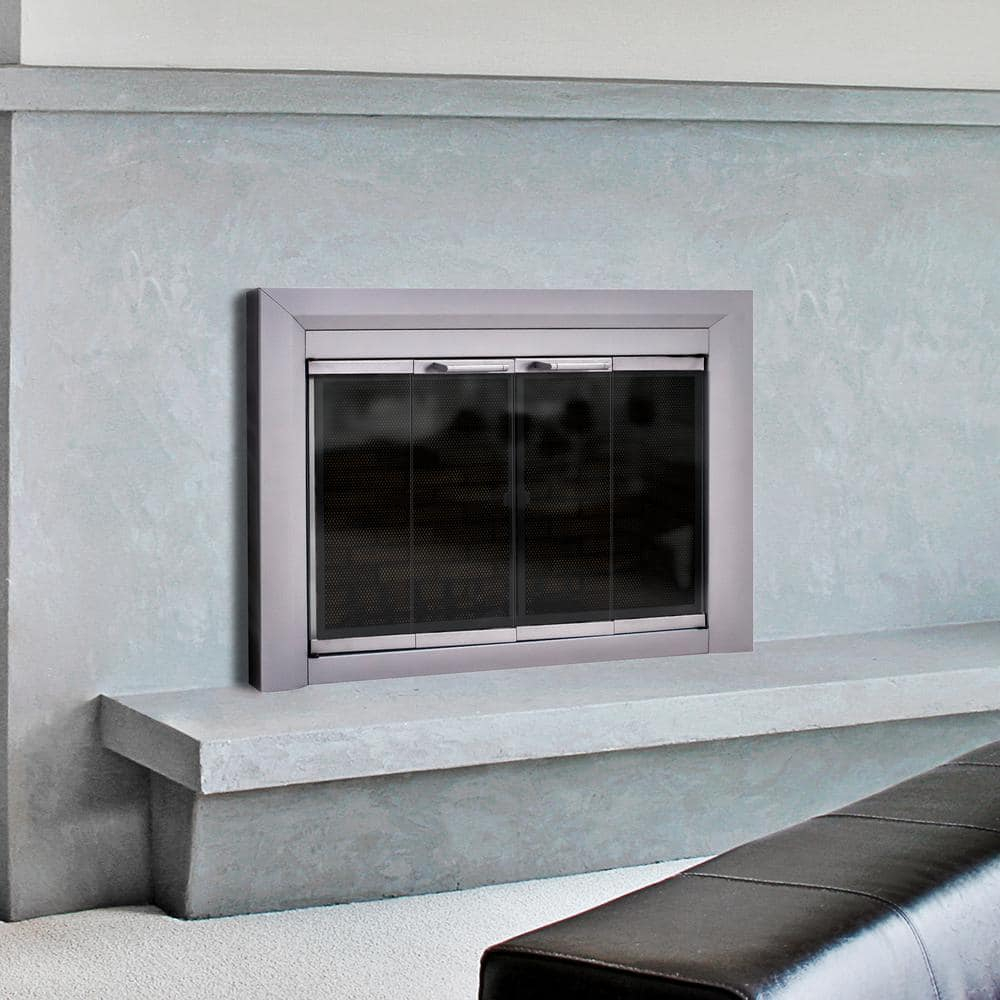 Pleasant Hearth Clairmont Medium Skyline Nickel Fireplace Glass Door