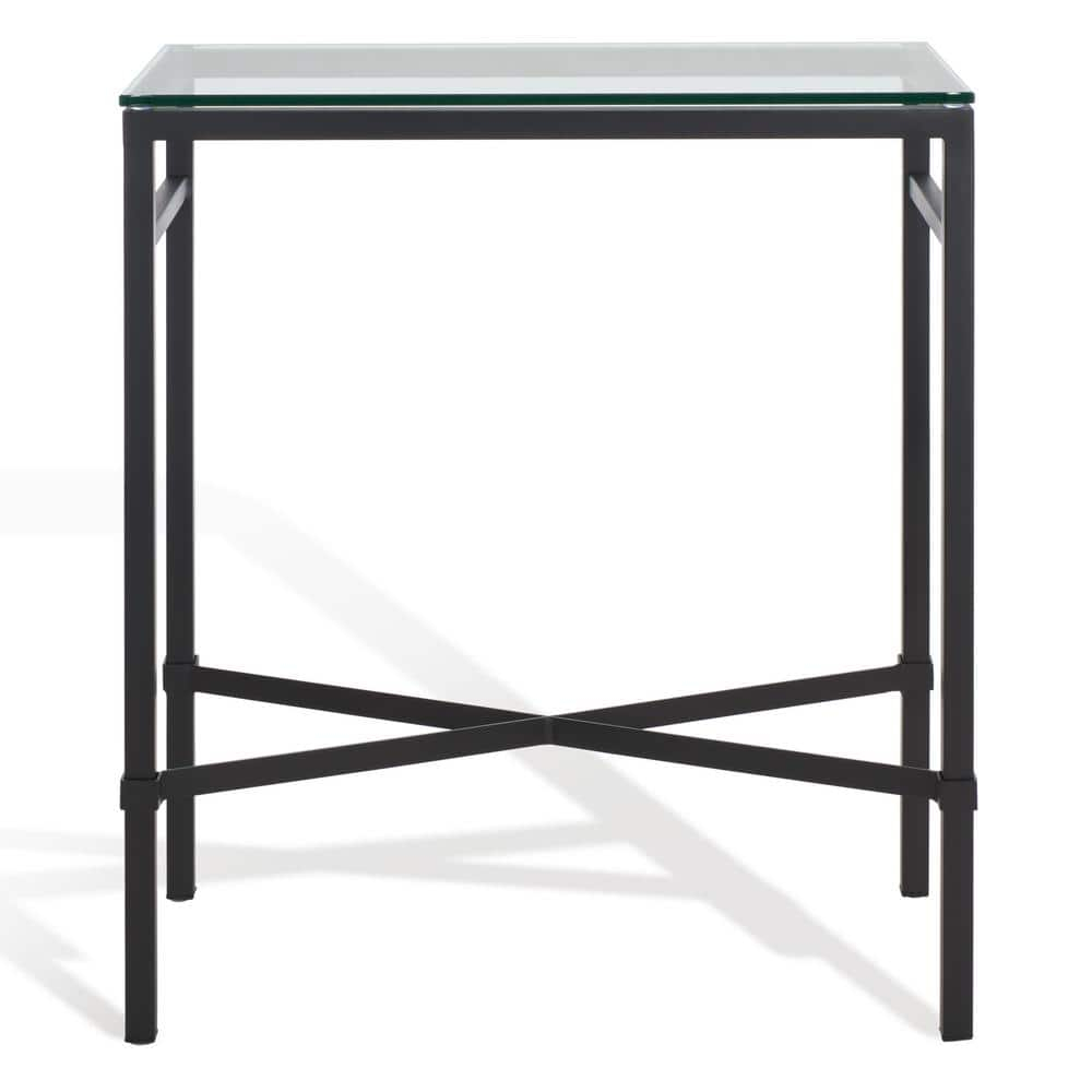 SAFAVIEH Couture Viggo Glam Glass Top Metal Side Table, Black