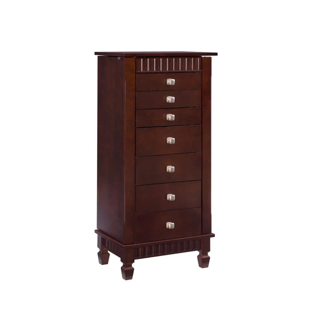 Linon Joslyn Contemporary Wood Jewelry Armoire in Merlot Brown