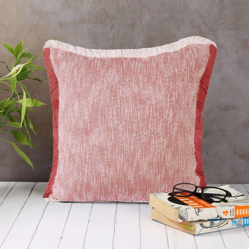 Woven Paths Bennett 20" x 20" Fringed Auburn Red Cotton Adult Decorative Throw Pillow