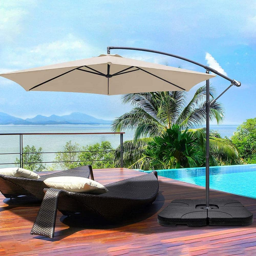 IVV 4PCS Patio Cantilever Offset Umbrella Base, Square Shaped Sand/Water Filled Weight Stand, Outdoor Umbrella Base Plate w/Heavy Duty Plastic, 39" x 39" Umbrella Base (Black)