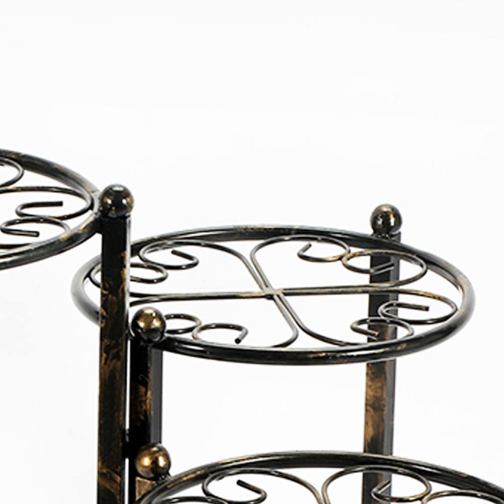 3 Tier Heart Clover Design Round Top Metal Plant Stand, Black- Saltoro Sherpi