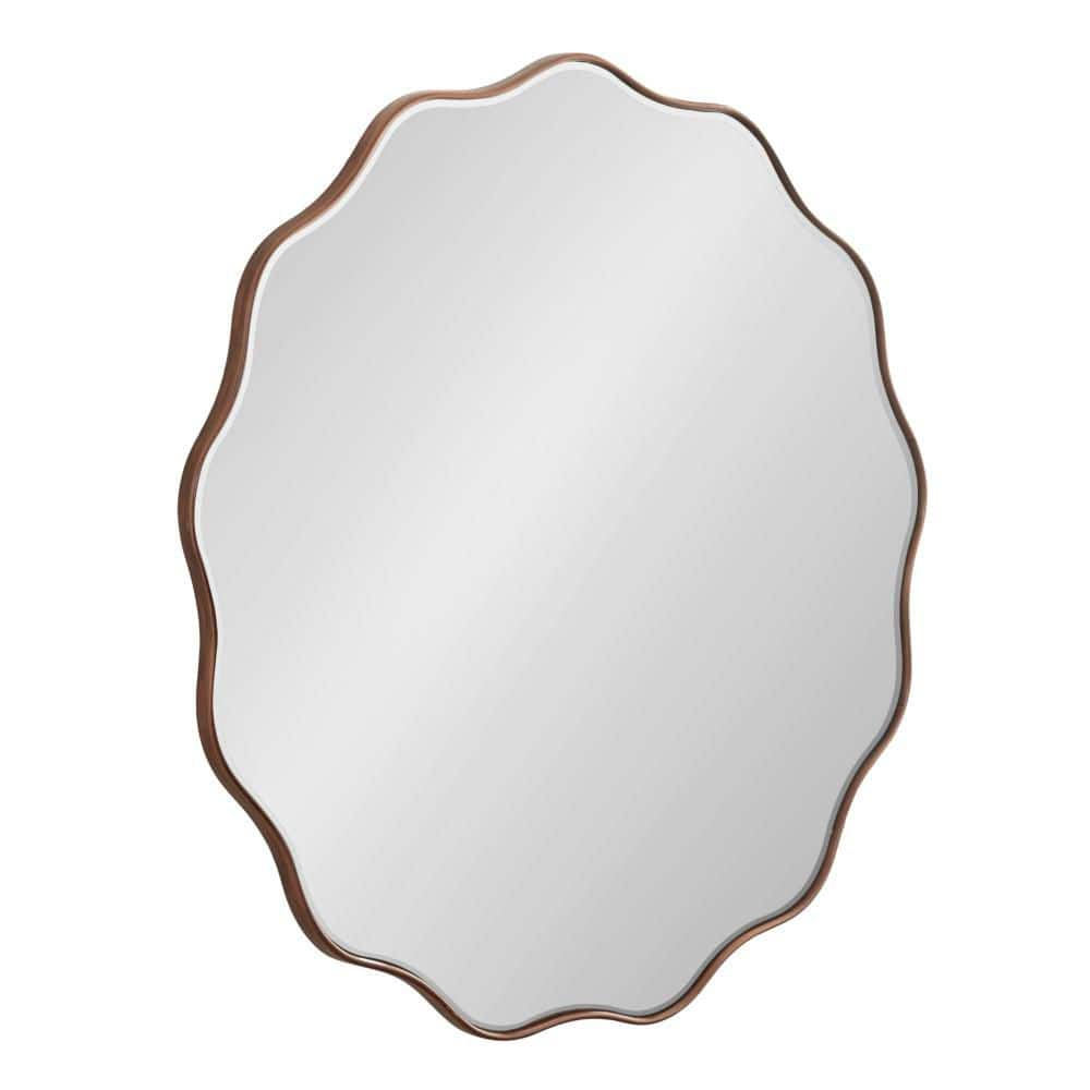 Kate and Laurel Viona Modern Scalloped Round Mirror, 32 Inch Diameter, Bronze, Decorative Circle Bathroom Mirror for Over Sink with Unique Rippled Edge for Wavy Wall Decor Accent
