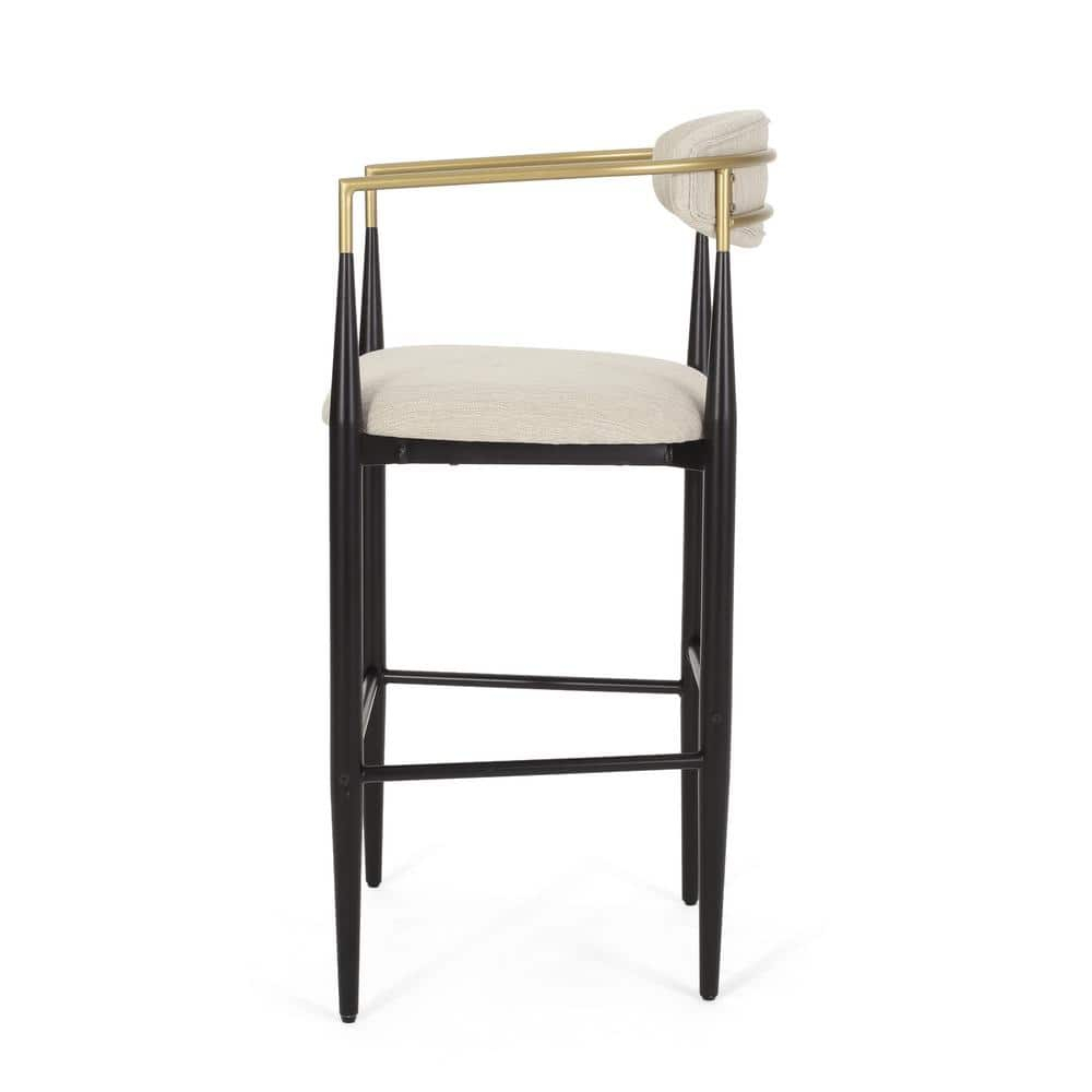 Noble House Boise Fabric and Metal 30 Inch Barstools, Set of 2, Beige, Black, and Gold