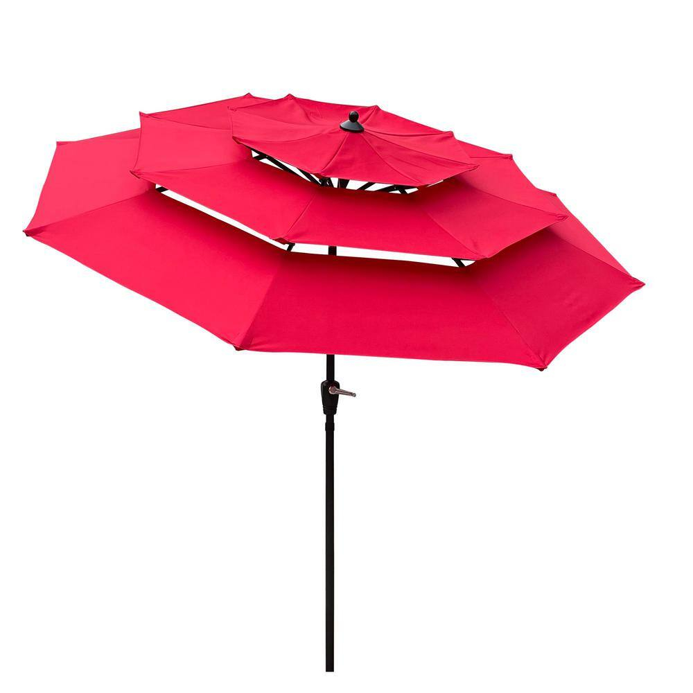 9 ft. Red Octagon Market Umbrella with Black Metal Pole