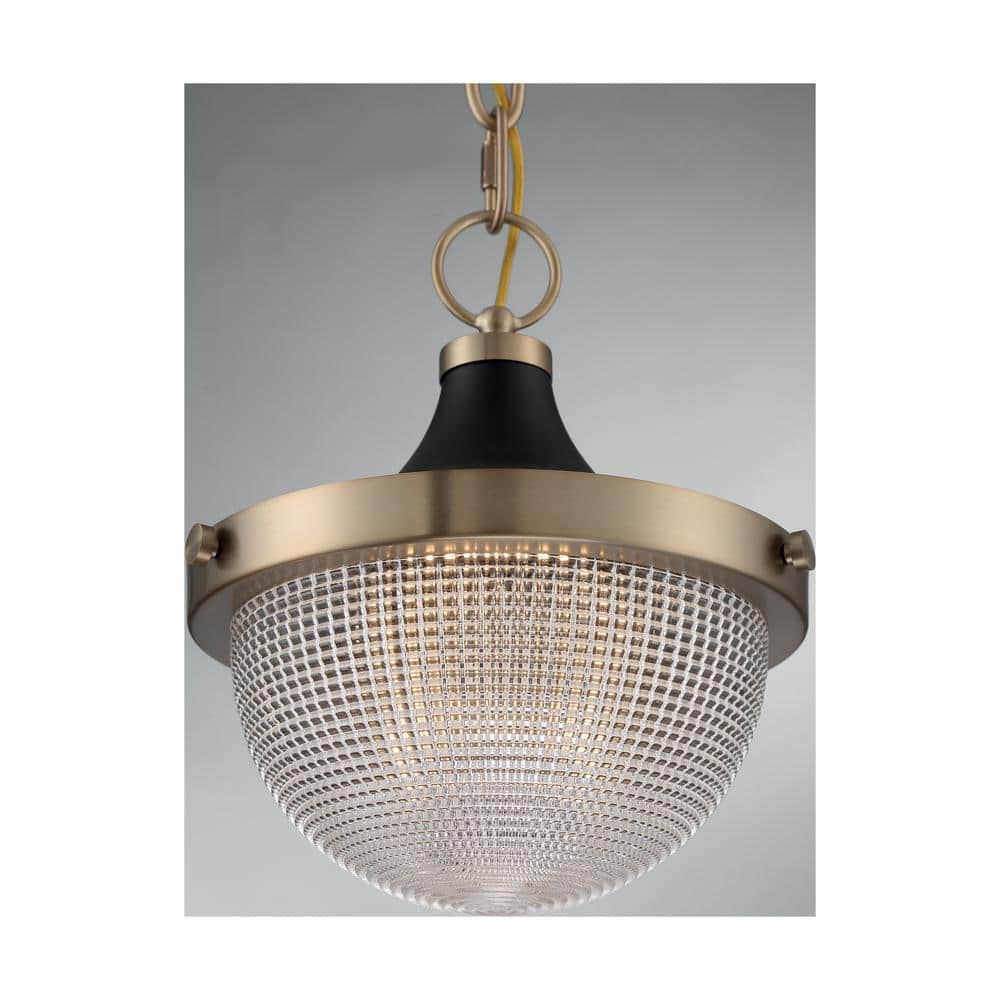 Small Burnished Brass and Glass Bowl Pendant Light