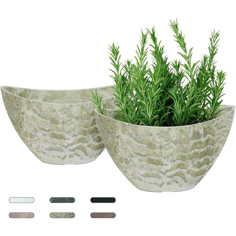 Green Oval Lightweight Plastic Indoor/Outdoor Planter Set with Drainage Holes