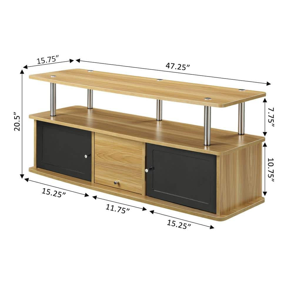 Convenience Concepts Designs2Go TV Stand w/ 3 Storage Cabinets & Shelf for TVs up to 55", Light Oak