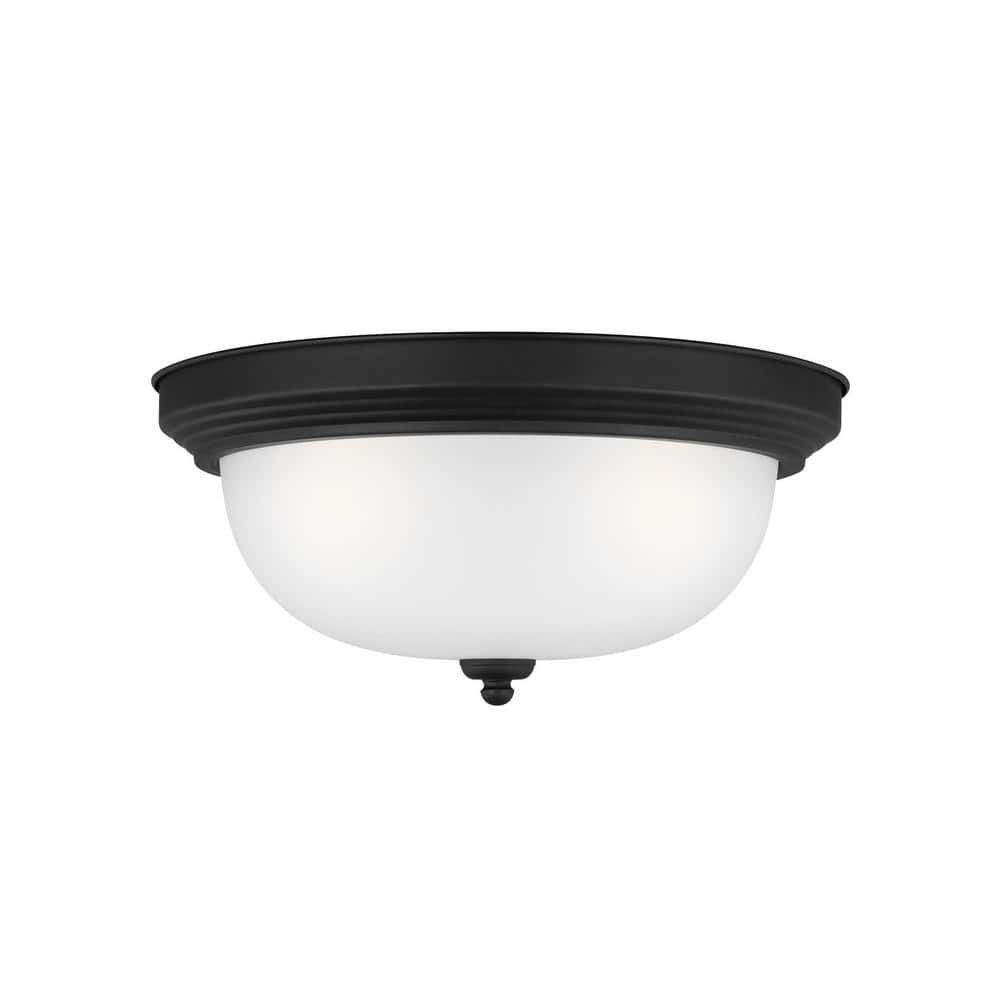 Geary 14.5 in. 3-Light Midnight Matte Black Traditional Contemporary Ceiling Flush Mount with Satin Etched Glass