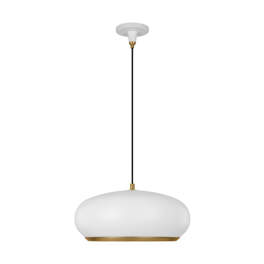 Clasica Matte White Glass Pendant Light with Aged Iron Steel Shade