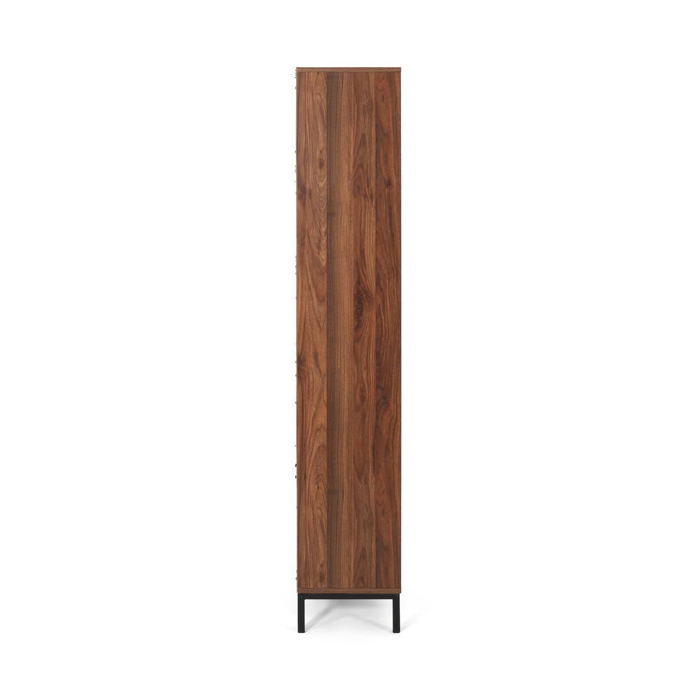 Noble House Davina Contemporary Faux Wood Cube Unit Bookcase, Walnut, Black
