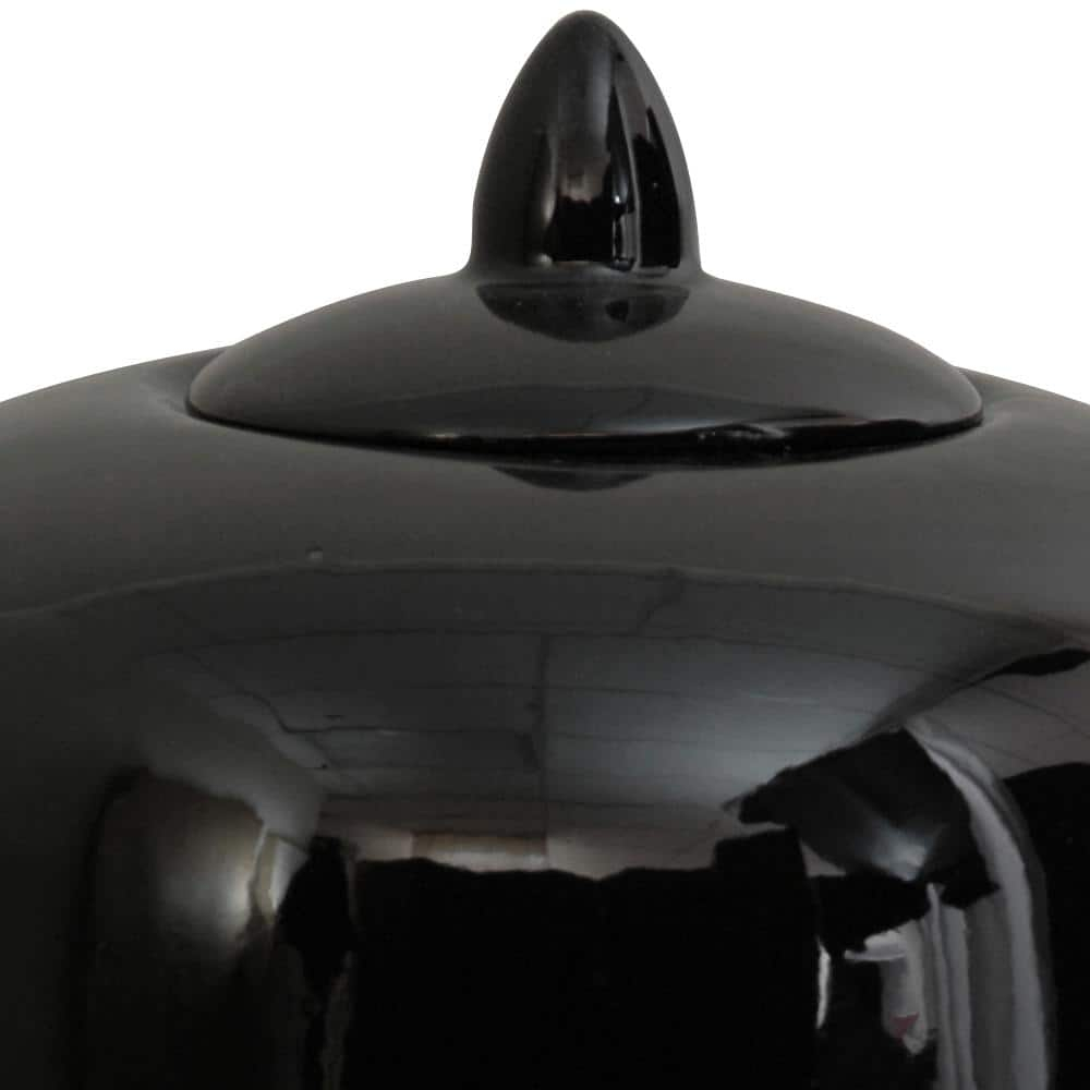 Oriental Furniture 11" Solid Black Porcelain Vase Jar, Black, decorative item, oriental design, living room