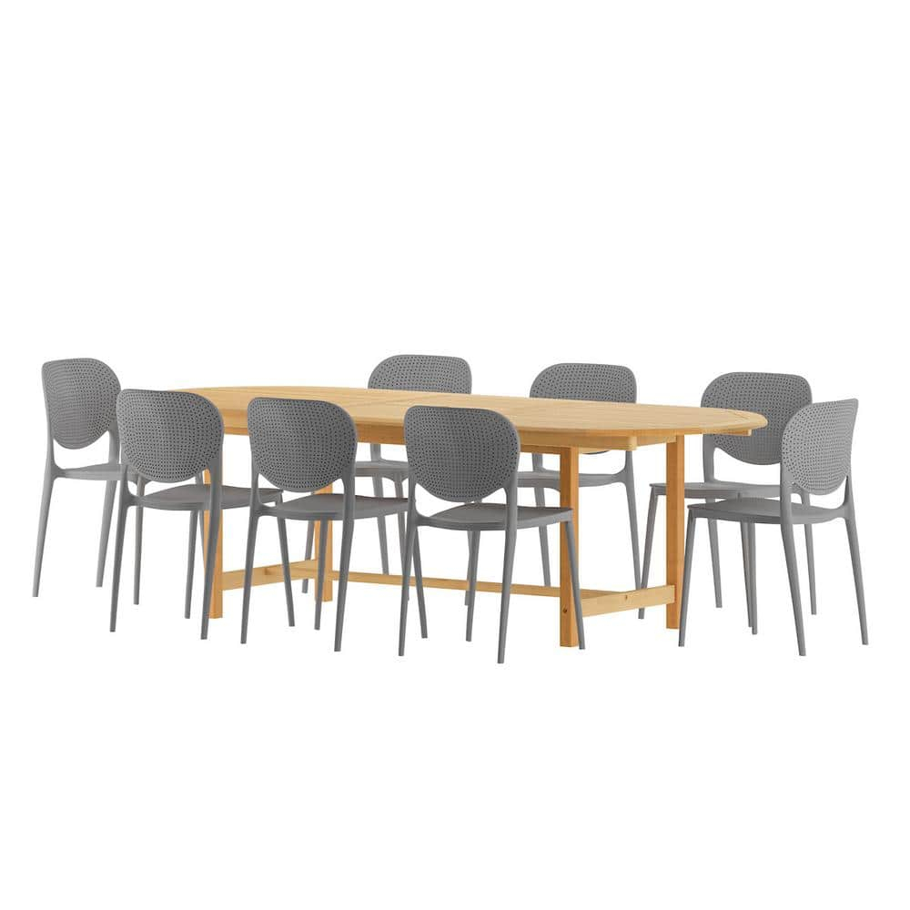 Nassau 9-Piece Teak Rectangular Dining Table Set