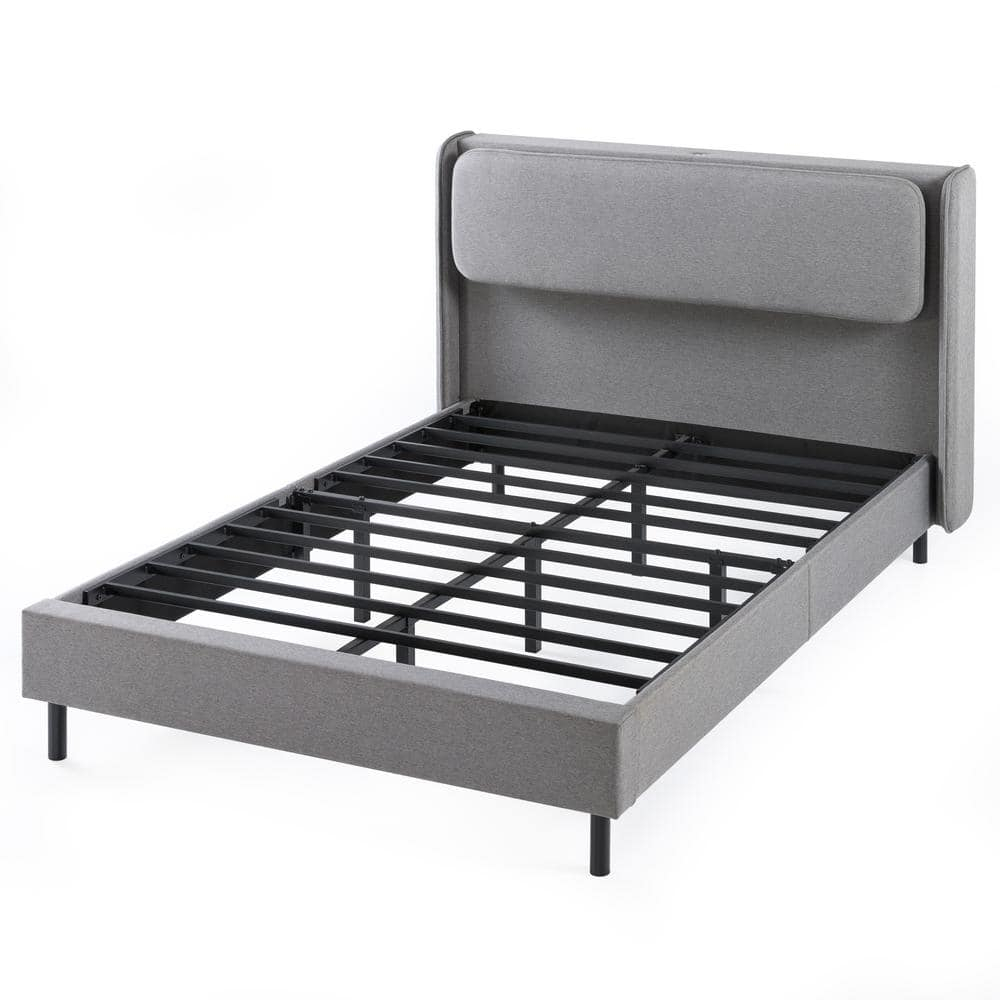 Zinus 41" Avery Platform Bed, Reclining Fabric Headboard and USB Ports, Grey, Full