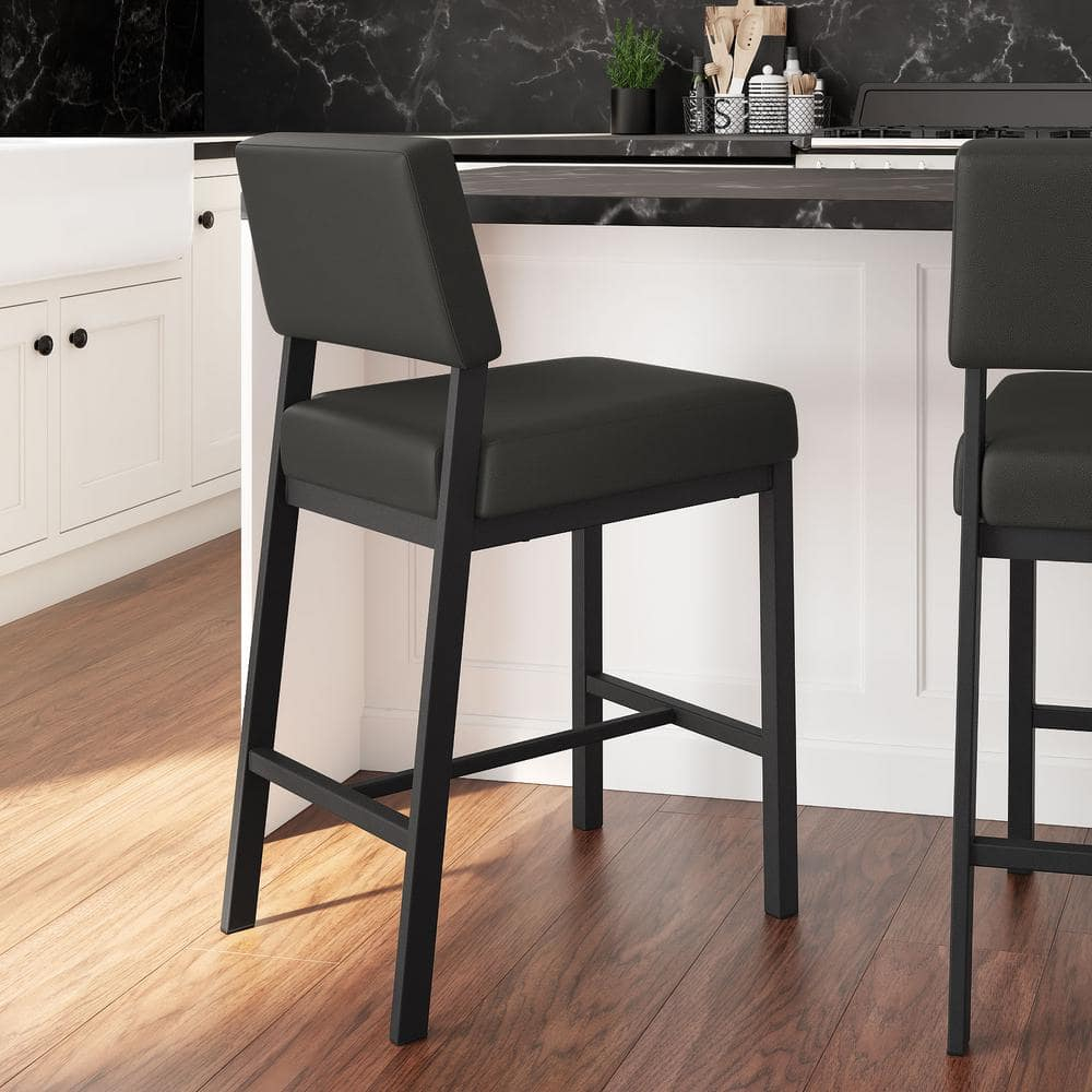 Amisco Avery 26 In. Counter Stool - Black Faux Leather / Black Metal