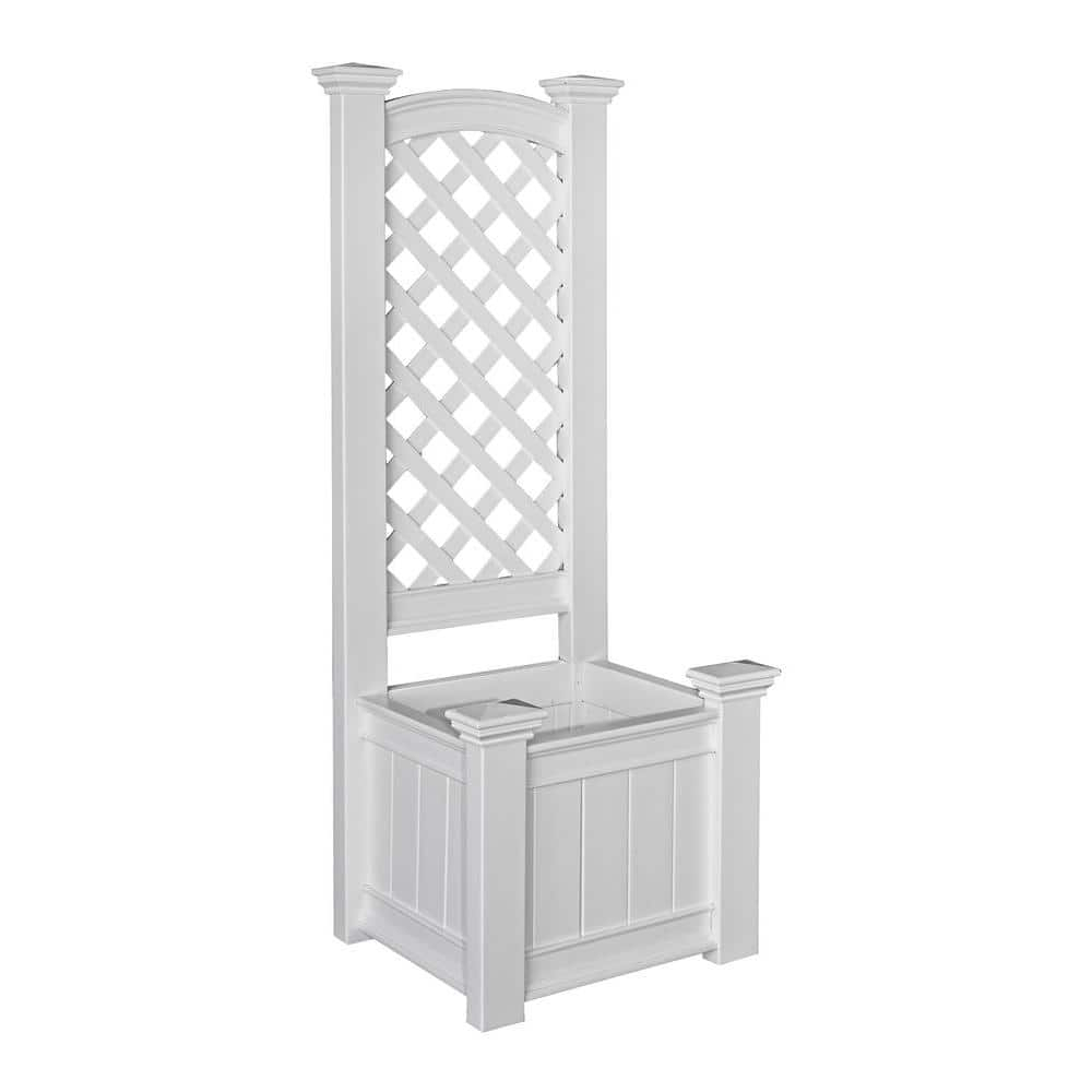 Classic White Vinyl Planter Box with Trellis, 65" Tall