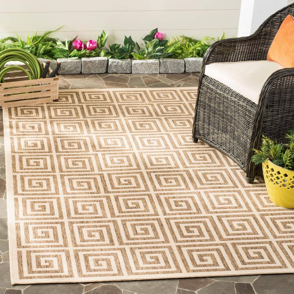 Mazie Geometric Beige 9' x 12' Easy-Care Outdoor Area Rug
