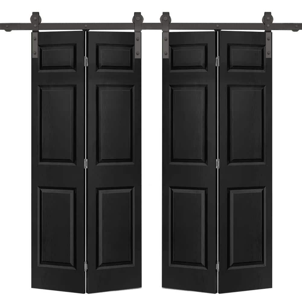48-inch x 80-inch Black MDF Double Bi-Fold Barn Door with Sliding Hardware