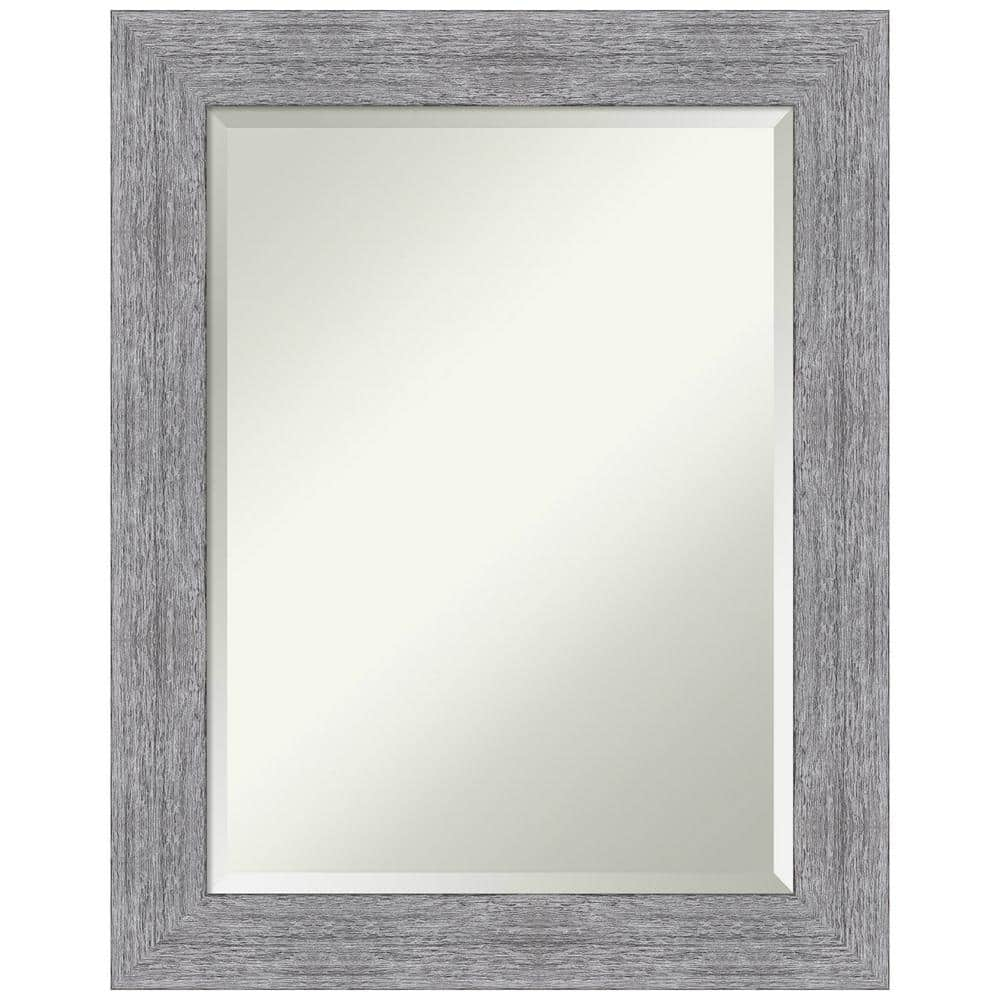 Amanti Art Beveled Bathroom Wall Mirror - Bark Rustic Char Frame Bark Rustic Grey Outer Size: 23 x 29 in Silver, Brown, Grey