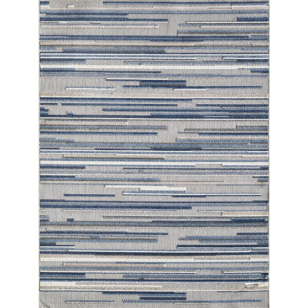 Large Blue Synthetic Easy Care Rectangular Rug
