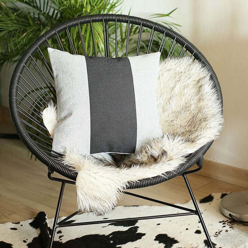 Boho-Chic Handcrafted Jacquard Gray & Black 18 in. x 18 in. Square Solid Throw Pillow Cover