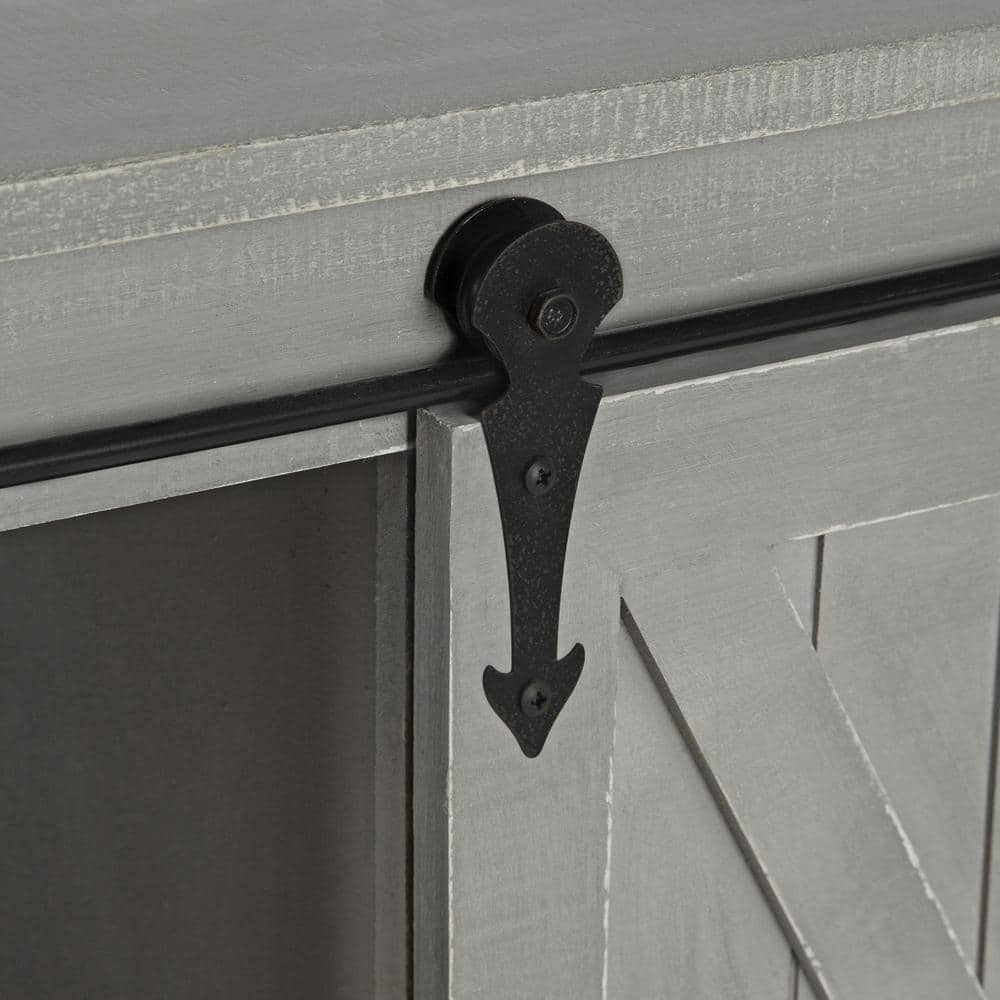 Kate and Laurel Cates Farmhouse Cabinet Wall Organizer with Sliding Barn Door and 3 Knobs, 18 x 8 x 20, Gray, Shabby-Chic Farmhouse-Inspired Mail and Key Holder for Wall