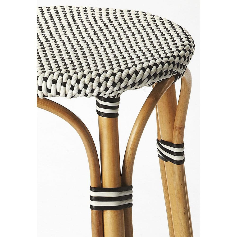 Butler Specialty Rattan Bar Stool Chair in Black With Round Seat & Footrest