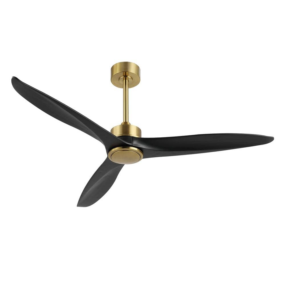 52" Solid Wood 3-Blade Propeller Ceiling Fan with Remote Control Gold/Black
