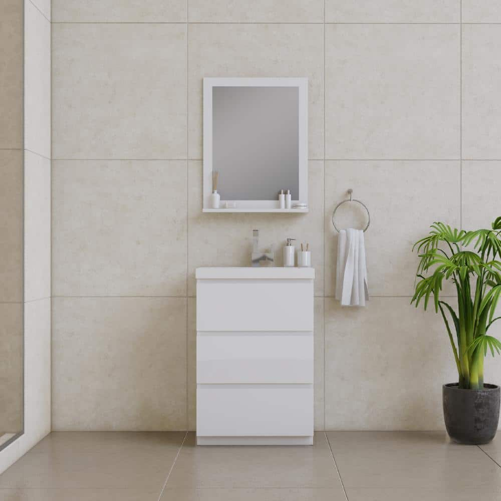 Alya Bath Paterno 24" Modern Wood Freestanding Bathroom Vanity in White