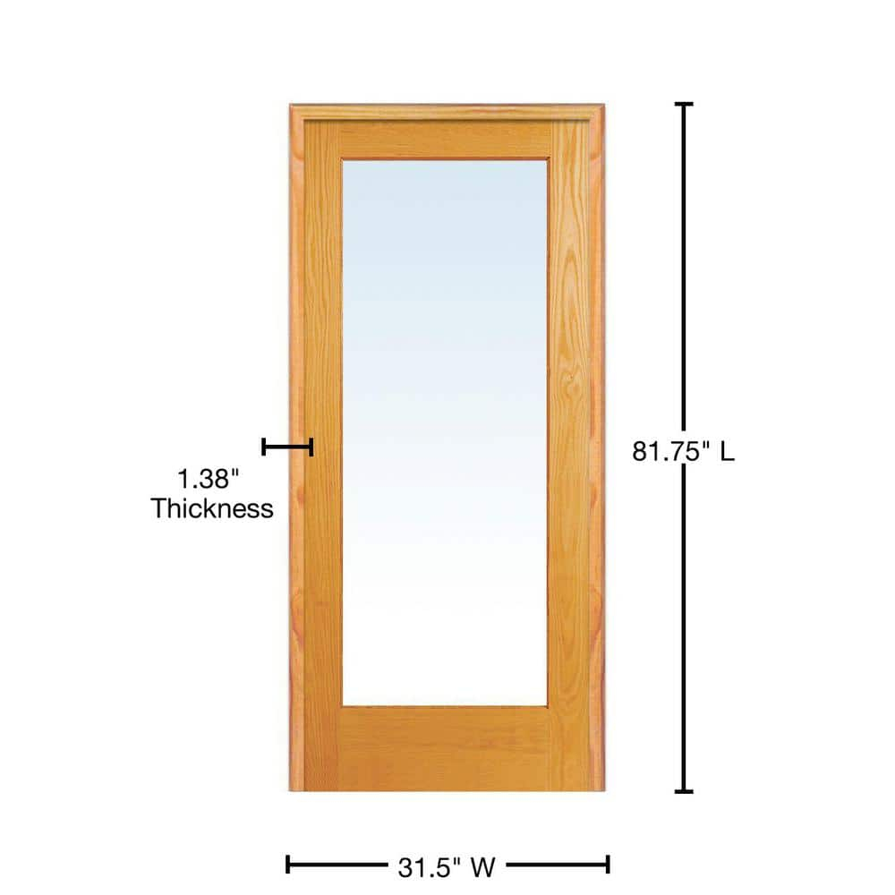 Unfinished Pine Wood 1 Lite Clear Glass Left-Hand Prehung Interior Door
