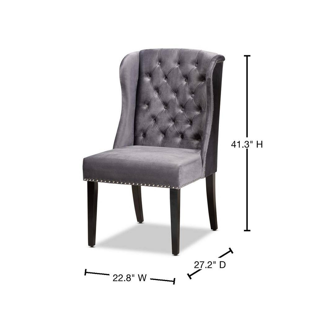 Lamont Modern Contemporary Transitional Grey Velvet Fabric Upholstered & Wood Wingback Dining Chair