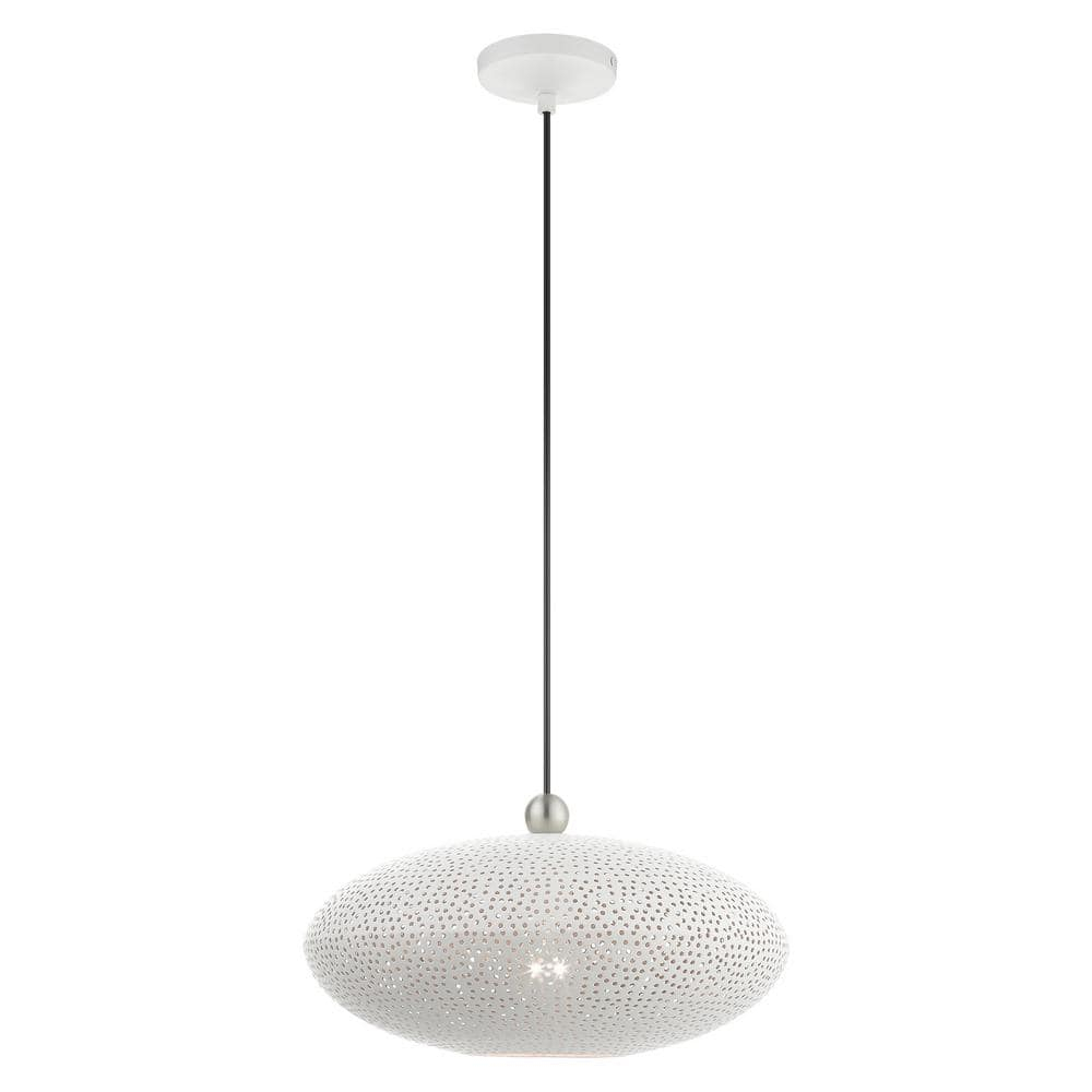 Livex Lighting 49102 Dublin 1 Light 16" Wide Pendant - White with Brushed Nickel Accents