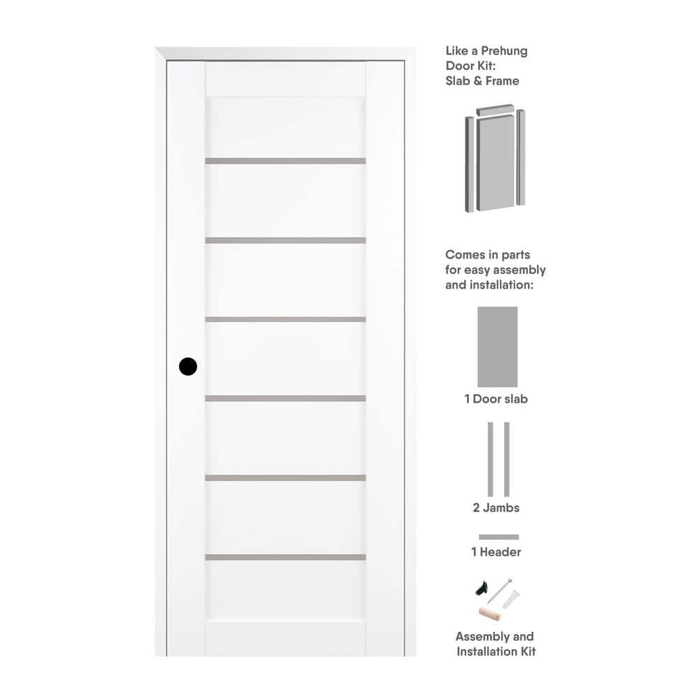 White Solid Core Pine Composite Interior Door with Frosted Glass Panels