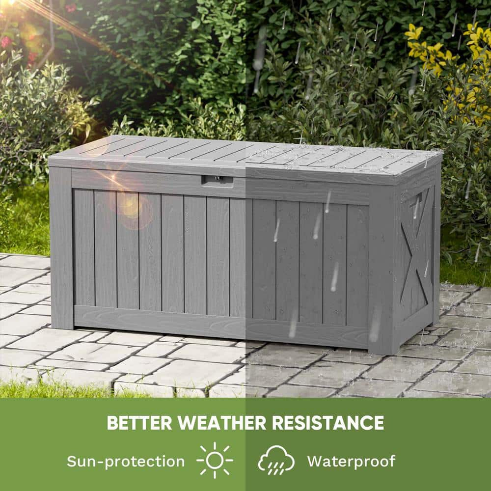 Patiowell 120 Gallon Large Deck Box, Outdoor Lockable Storage Box for Gardening Tools, Waterproof Deck Box for Patio Furniture, Grey