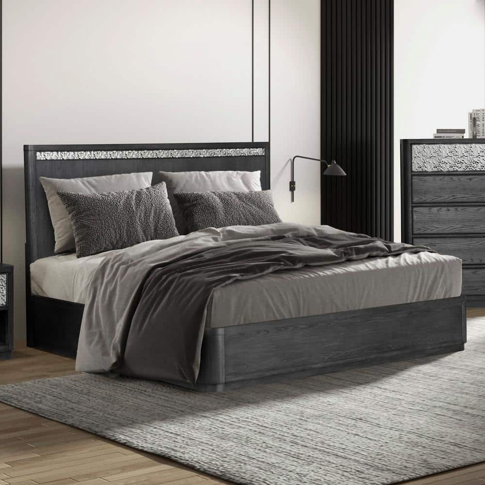 Furniture of America Cheri Solid Wood Adult Platform Bed, King, Ash Gray