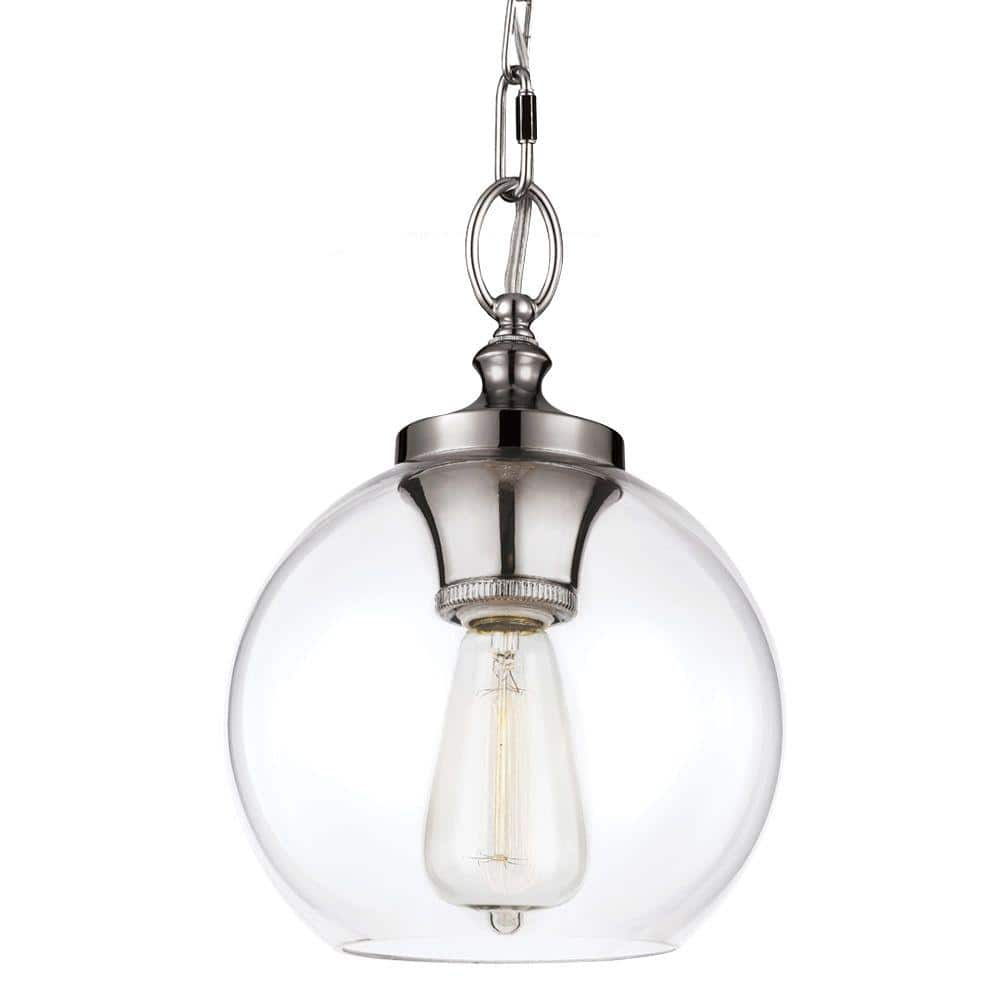 Polished Nickel Mini Globe Pendant with Clear Glass Shade