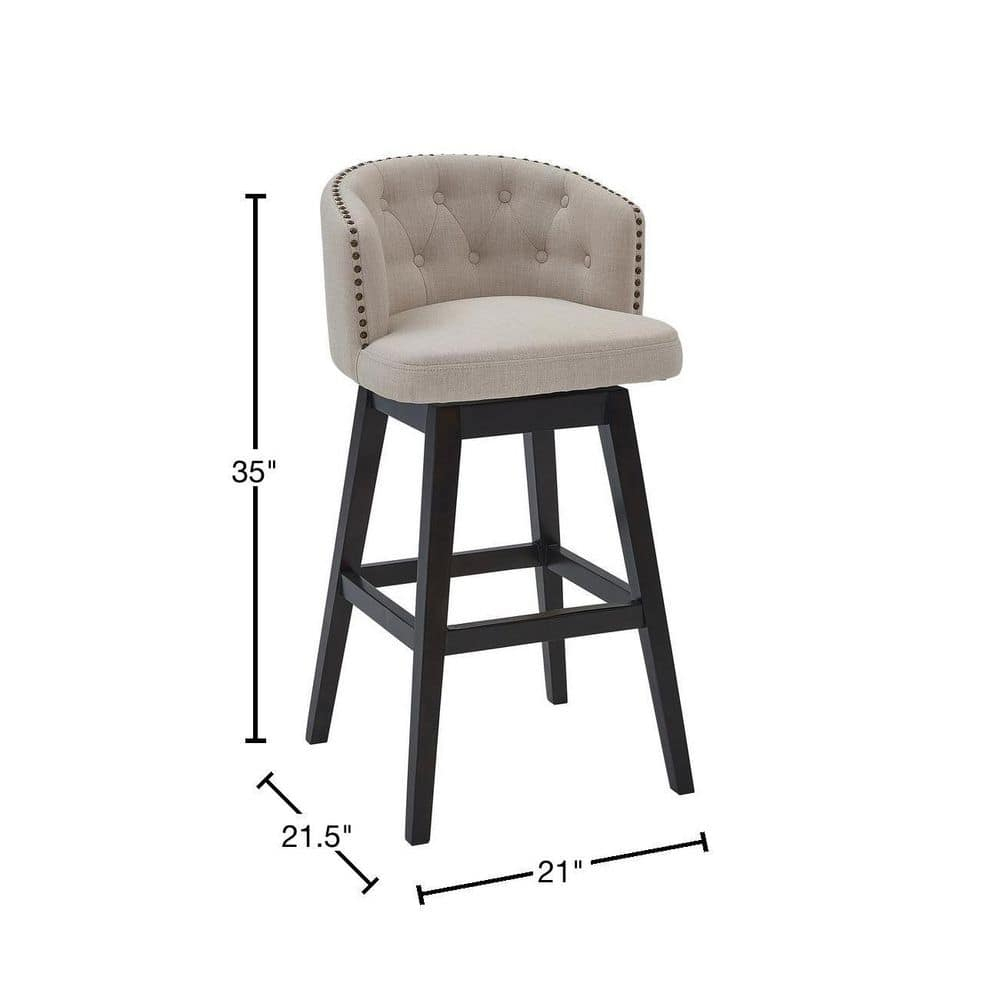 Celine 26" Counter Height Swivel Tan Fabric and Espresso Wood Bar Stool