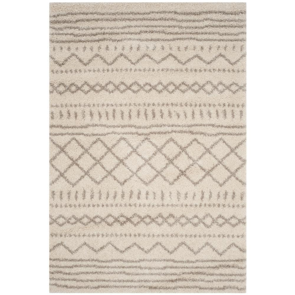 SAFAVIEH Arizona Teagan Geometric Striped Shag Area Rug, Ivory/Beige, 9' x 12'