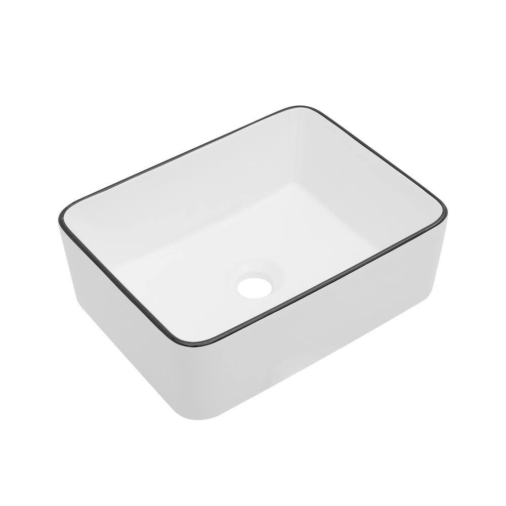 19 x 15 White Ceramic Rectangular Vessel Bathroom Sink